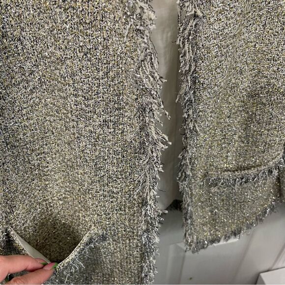Kate Spade Gray Tweed Metallic Blazer with Fringe Trim - Picture 9 of 11